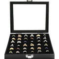 Ring Jewelry Organizer Box, 36 Slots Rings Display Storage Case Earring Showcase - Black Velvet Jewelry Stand Holder Tray with Transparent Glass Lid - Ideal Gift for Women Girl - size: 36 Slot