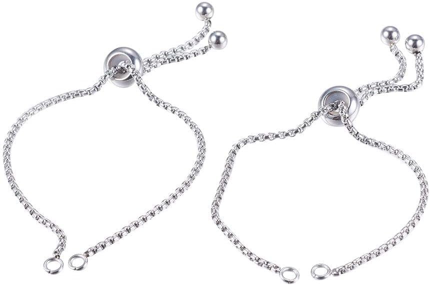 UNICRAFTALE 10pcs 9"(230mm) Stainless Steel Adjustable Slider Bracelets Metal Bracelet Chain Slider Bracelet Extender Chains with Ball Ends for Women Jewelry Making DIY - color: Stainless Steel Color