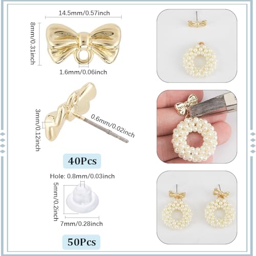 SUNNYCLUE 1 Box 90Pcs Stud Earring Findings Bowknot Earring Posts with 925 Sterling Silver Pins Earring Stud with Holes Earring Studs for Jewelry Making Accessories DIY Dangle Earrings Supplies Women - style: Bow 2