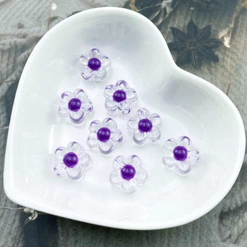 150Pcs Acrylic Flower Beads Candy Color Transparent Plastic Pastel Spacer Beads with Hole for DIY Crafts Wind Chimes Suncatcher Necklaces Bracelets Earrings Jewelry Making(Deep Purple) - color: Deep Purple