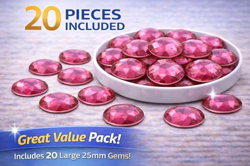 25mm Pink Hot H114 Flat Back Round Acrylic Rhinestones Plastic Circle Gems for Costume Making Cosplay Jewels Pro Grade Embelishments - 20 Pieces (Pink Hot) - color: Pink Hot