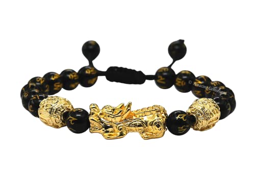 Amazing Gemstone Black Obsidian Pixiu Bracelet for Women Men's Gifts - Protection Healing Crystal Bracelet - 8mm Gemstone Beaded Adjustable Bracelet Pulseras Para Hombres Mujer Stocking Stuffers - color: Black Obsidian (Pixiu)