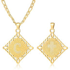 LETFLY Initial Necklaces for Women Men, 18K Gold Plated Letter Cross Pendant Necklace Alphabets A-Z Figaro Chain Jewelry Gifts - color: Rhombic, style: Letter C