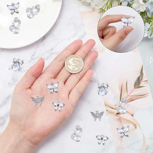 SUNNYCLUE 1 Box 12Pcs 6 Styles Silver Butterfly Charm Cubic Zirconia Micro Pave Brass Bowknot Mini Insect Pendants Glass Crystal CZ Stone Beads for Jewelry Making Charms DIY Bracelets Supplies - color: 1 Box 12Pcs Silver Tone Butterfly Charms