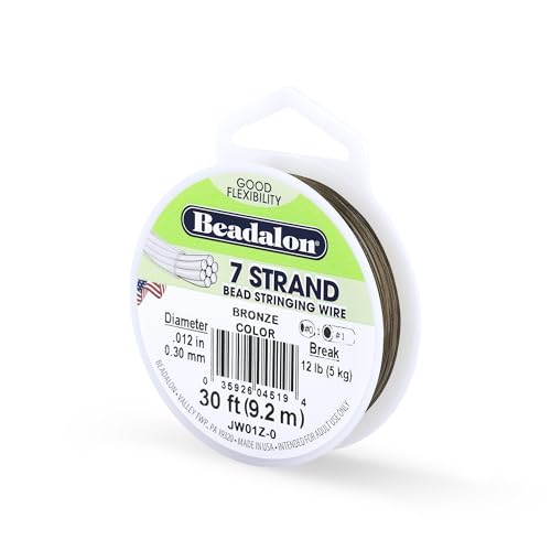 Beadalon 7 Strand Stainless Steel Bead Stringing Wire, 0.012 in / 0.30 mm, Bronze, 30 ft / 9.2 m - color: Bronze, style: .012 in / 0.30 mm , 30 ft / 9.2 m