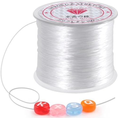 0.8mm Elastic String, Strong Stretchy Bracelet String for Jewelry Making, 100 Meters Clear Crystal Rubber Bead Cord for Necklaces, Bracelet, Beading (1pcs)
