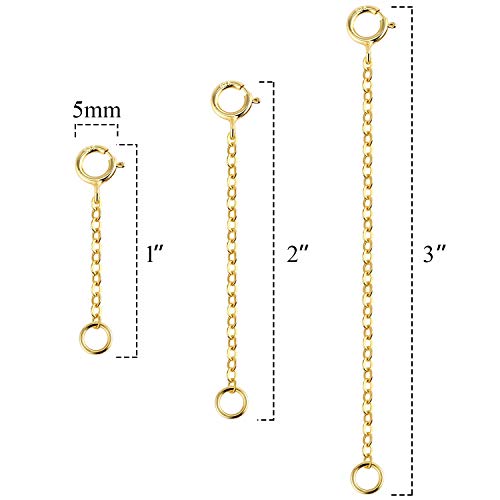 14K Gold Necklace Extenders 925 Sterling Silver Chain Extension Necklace Bracelet Anklet Extender for Jewelry Making (1 2 3 inch) - color: Gold