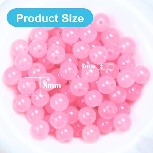 Jabrand 145pcs Glass Beads, 8mm Glass Beads for Barcelet and Jewelry Making DIY Crafts (Pink) - color: Pink