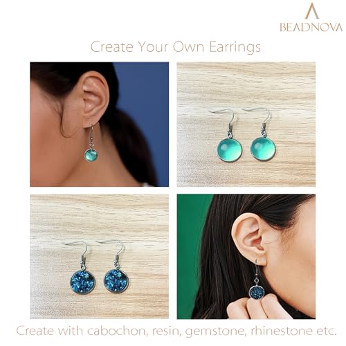 BEADNOVA Earring Kit 30pcs Blank Ear Wire Hook 12mm Stainless Steel Cabochon Setting Earring Bezel with Rubber Backs for Cabochon Resin DIY Earwire Making (12mm, 30pcs) - color: 30pcs, size: 12mm