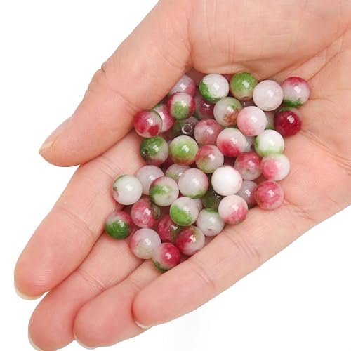 70PCS Natural 8MM Healing Gemstone, Watermelon Tourmaline Energy Stone Round Loose Beads, Semi-Precious Crystal Beads with Free Elastic String for Jewelry Making DIY - color: Watermelon Tourmaline, size: 8MM