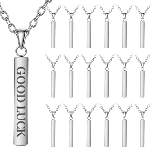 18 Pcs Stainless Steel Rectangle Pendant Necklace Engravable Stainless Steel Rectangular Pendants Stamping Blank Bar Pendant for Birthday and Christmas Gifts