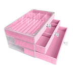Clear Acrylic Velvet Jewelry Organizer with 3 Drawers, Stackable Display Storage Earrings Necklace Rings Bracelets Box Holder Case for Women, Pink - color: Pink