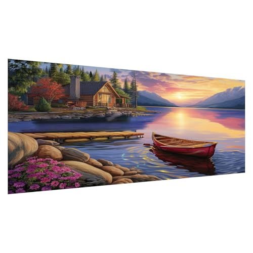 DOTZSO Landscape Large Diamond Painting Kits for Adults, Easy DIY 5D Round Full Drill Diamond Art kit Diamond Dot Crystal Gem Art and Craft for Beginners Home Wall Decor 27.5 X 15.7 Inches - color: CB Large Landscape Boat