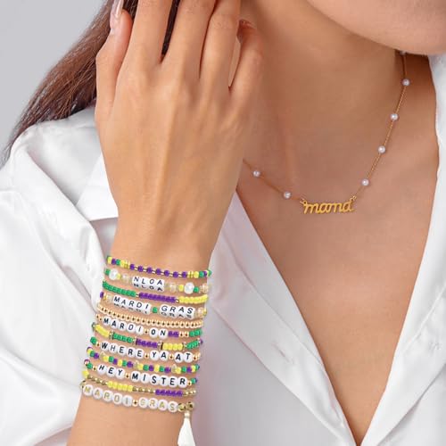 12pcs Halloween Heishi Beaded Bracelets for Women-Spooky Ghost & Pumpkin Party Favors Boho Stackable Polymer Clay Bead- Stretch Friendship Bracelet Set - style: Mardi Gras 1