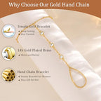 CHESKY 14K Gold Plated Hand Chain Bracelets for Women Set - Dainty Finger Ring Bracelet Stack Adjustable Hand Chains Durable Beaded Bracelets Trendy Simple Body Jewelry Gift for Women - style: 1CZ bracelet-gd