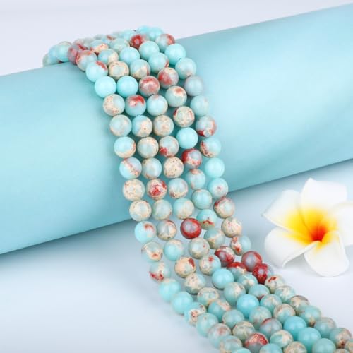 Natural Stone Beads Round Genuine Real Stone Beading Strand Loose Gemstones DIY Smooth Bead for Bracelet Necklace Earrings Jewelry Making (Agalmatolite Jasper, 8mm 45 Pieces) - color: Agalmatolite Jasper, size: 8mm 45pcs