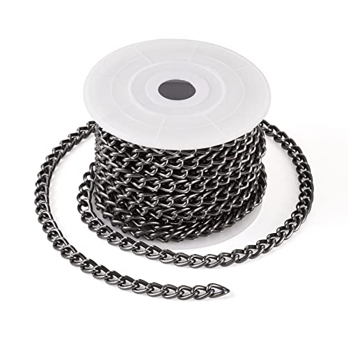 Craftdady 16.4 ft Aluminum Curb Chain Link 8x5mm Twisted Unwelded Oval Cross Chain Link Necklace Chain with Spool for Bracelet Tassel DIY Crafts Jewelry Making - color: Black, 8x5mm