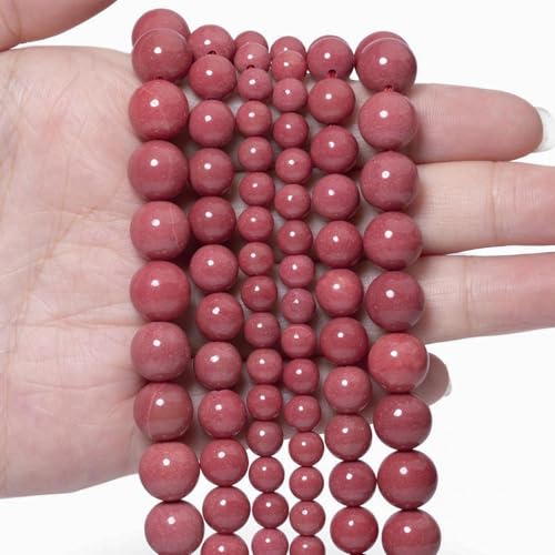 Stone Beads, 45pcs Rhodochrosite, 8mm Round Loose Beads for Jewelry Making, Bracelets, with Bag, String & Card - color: Rhodochrosite, size: 8mm