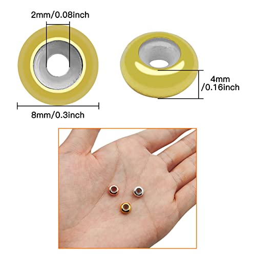 90pcs Slider Beads 8mm Stopper Beads with Rubber Inside Brass Silicone Slider Beads Adjustable Slider Clasps for DIY Bracelets Necklaces Jewelry Making(2mm Hole,3Colors) - color: Gold,silver,rose gold