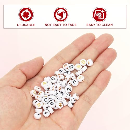 HARFINGTON 200 Pcs 4x7mm Acrylic Letter Beads, Round White Alphabet Beads Letter E, Alphabet Spacer Beads for Jewelry Making Bracelets Necklaces - style: Letter E