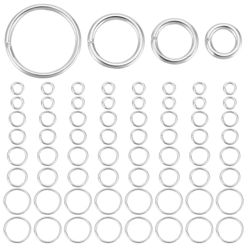 Beebeecraft 600Pcs 4 Sizes Jump Rings 925 Sterling Silver Plated 304 Stainless Steel Open Connector Ring Silver Bulk 20 Gauge for Jewelry Making DIY 4mm/5mm/6mm/8mm - color: Silver