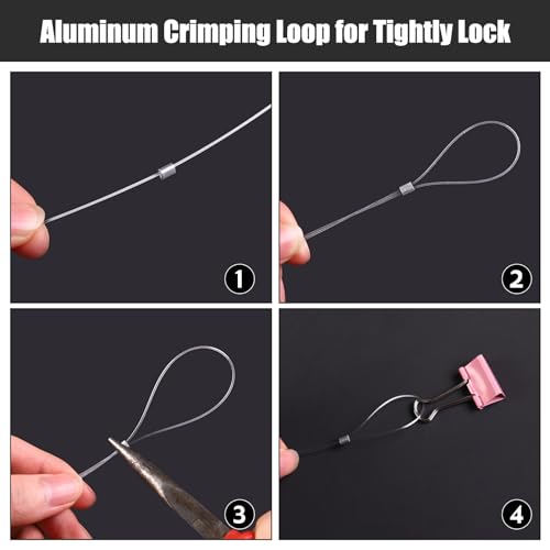 Strong Clear Invisible Hanging Wire 0.8mm 75 Lb, 754 FT (230m) Nylon Fishing Line with 120 Pcs Aluminum Crimping Sleeves for Crafts Beading Decorative Pictures Balloons Stringing Lights…