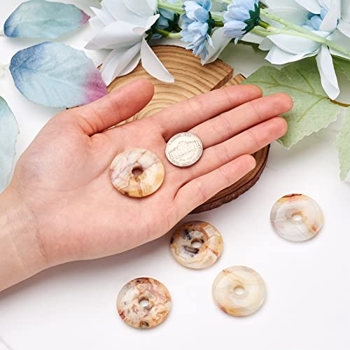 FASHEWELRY 5Pcs Natural Crazy Agate Donut Disc Gemstone Pendants 30x5mm Large Hole Healing Chakra Polished Stone Flat Round Bead Charms for Jewelry Making Hole: 6mm - color: 30mm, Crazy Agate, Colorful