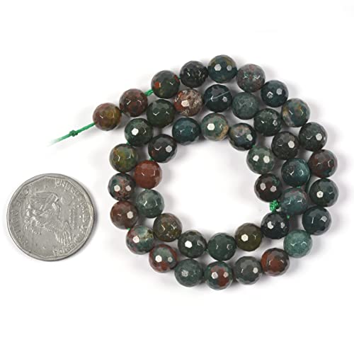 Natural Green Bloodstone Heliotrope 8mm Gemstone Faceted Round Loose Strand Beads for DIY Necklace Bracelet Jewelry Making 15 Inch - color: Green Bloodstone Heliotrope