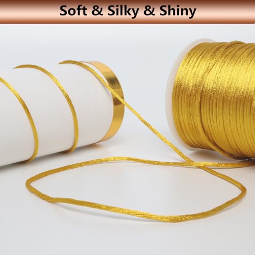 LUSTEMBER 2 mm x 330 Feet Satin Nylon Cord, Silky Smooth Nylon String for Jewelry Making Bracelet Necklaces Beading Thread Rattail Macrame Kumihimo Chinese Knot Craft - size: Gold