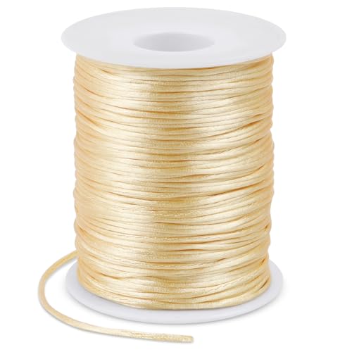 1.5mm Nylon Cord 328 Feet Satin Cord Nylon String for Bracelets, Bracelet Thread Bead String for Jewelry Making, Necklace, Chinese Knotting, Beading, DIY Crafts (Beige) - color: Beige, size: 1.5mm x 328 Feet