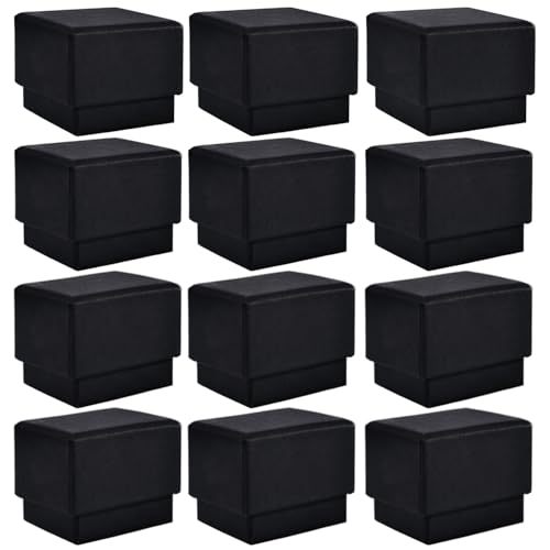 driew 12 Pack Cardboard Drawer Display Jewelry Boxes, Black Gift Boxes Kraft Paper Box Jewelry Gift Packaging Case Sponge Insert and Lids for Rings (2.05x2.05X1.57 Inch)