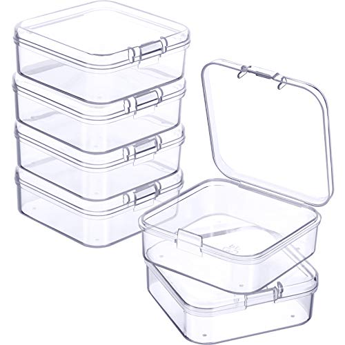 Jetec 6 Pieces Mini Plastic Clear Beads Storage Containers Box for Collecting Small Items, Beads, Jewelry, Business Cards, Game Pieces, Crafts (2.1 x 2.1 x 0.8 Inch) - size: 2.13 x 2.13 x 0.79 Inch