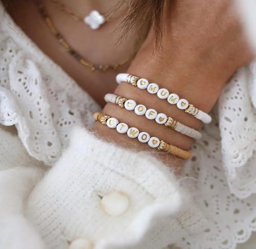 Acrylic Letter Beads Alphabet Gold Letters White Round Bead, 4×7mm 1200pcs, for Friendship Bracelet Jewelry Making Kit - color: Gold Letter White Beads, size: 4×7mm(Round)