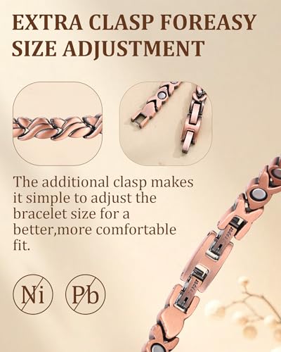 Copper Bracelets for Women, Ultra Strength Magnetic Therapy Bracelet for Pain Relief with Neodymium Magnets, Adjustable Jewelry Gift with Sizing Tool - color: Copper Fish-tail