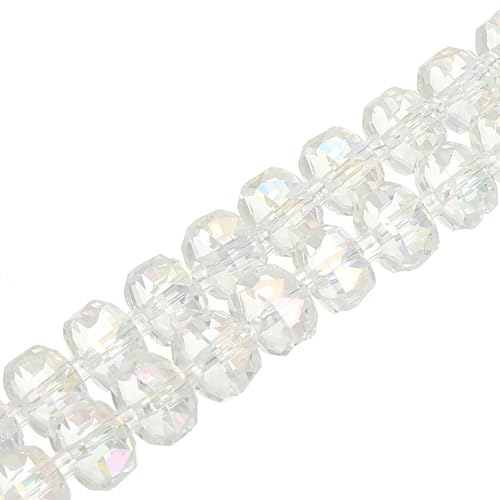 PATIKIL 75 Pcs 8mm OD 5mm Thick Crystal Glass Beads, Rondelle Crystal Beads Faceted Cut Gemstone Strand with Spacer Beads for Craft, Bracelet, Necklace, White - color: White