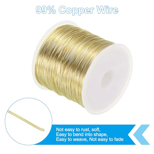 PATIKIL 28 Gauge Jewelry Wire, 328 Feet/100M Pure Copper Jewelry Beading Wire Soft Metal Plant Stem Ties for Craft, Gold Tone (0.012") - color: Gold Tone, size: 28 Gauge