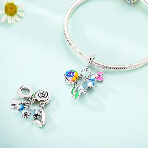 LAZA 925 Sterling Silver Charm for Bracelet Necklace Dangle Love Mom Butterfly Party Charm Beads Pendants DIY Jewelry for Women - color: Snail Flowers