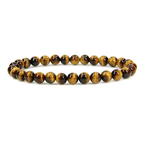 Angelstones Handmade Natural Healing Gemstone 6mm Round Beads Stretch Crystal Bracelet 7 Inch Unisex - color: Golden Tiger Eye