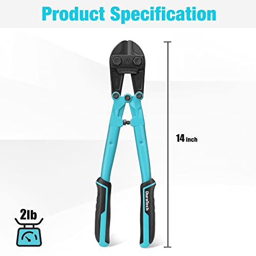 DURATECH 14-inch Heavy Duty Bolt Cutter for Rods, Bolts, Rivets, Chains, and Steel Wires, Bi-Material Ergonomic Rubber Grip Handle, Chrome Vanadium Steel Forged Blade - size: 14" Bolt Cutter