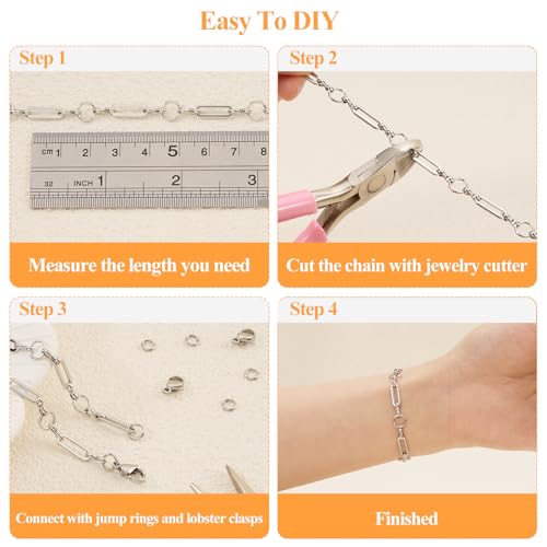 YOUBEIYEE 13 Feet Stainless Steel Chains Bulk on Spool Circle Paperclip Link Chain for Jewelry Making - color: Circle Paperclip Silver