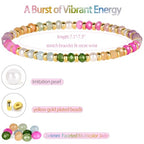 QOGIR 14k gold Handmade Healing Bracelet, Natural Gem Stone Crystal Elastic Gold Bracelet - color: 01- Multicolor Beads, size: 4m