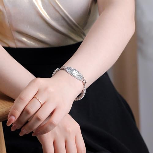 Women's Medical ID Bracelet with White Zircon Tennis Chain, Interchangeable Engraved Plate, Adjustable Lobster Clasp, Lightweight, Hypoallergenic, for Running, Outdoor, Daily Wear - color: White-XARELTO