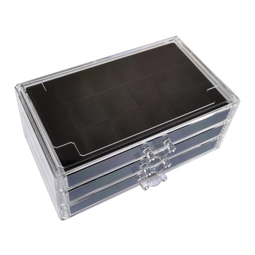 YUFONG Earring Organizer Box Acrylic Jewelry Organizer with 3 Drawers 54 Adjustable Grids Clear Stackable Earring Holder Velvet Trays Ring Display Case for Women Girls (Black) - color: Black