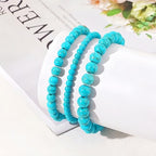 3Pcs Healing Crystal Turquoise Bracelets for Women Men 8mm 6mm 4mm Natural Stone Beaded Stretch Bracelet Jewelry Gifts for Women Girl - color: T1-Turquoise