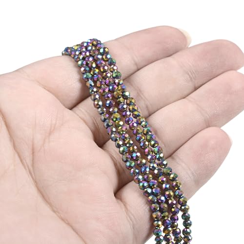 Metallic Rainbow Coated Hematite 3mm Faceted Gemstone Round Loose Beads Strand 15.5-16" DIY Jewelry Making - color: Metallic Rainbow Coated Hematite
