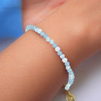 Faceted Bracelet for Women, Certified 925 Sterling Silver with 18K Gold Vermeil Healing Crystal Bracelets for Women - Crystals and Healing Stone Bracelet Women Jewelry for Gift - color: Aquamarine
