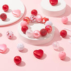 DanLingJewelry 50pcs 20mm Valentine's Day Theme Pink & Red Bubblegum Acrylic Heart Beads for DIY Jewelry Making Accessories - color: 50pcs - Valentine
