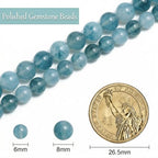 Stone Beads, 45pcs Aquamarine, 8mm Round Loose Beads for Jewelry Making, Bracelets, with Gift Bag, Elastic String & Size Card - color: Aquamarine, size: 8mm
