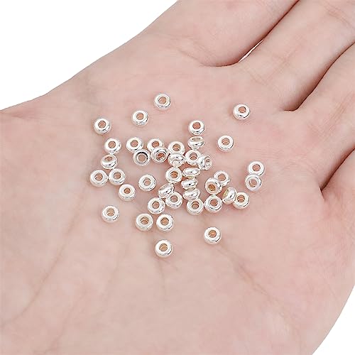 BEADIA Silver Plated Roudelle Spacer Beads 4x1.8mm 50pcs for Jewelry Making Findings Non Tarnish - color: Silver, size: 4x1.8mm Roudelle