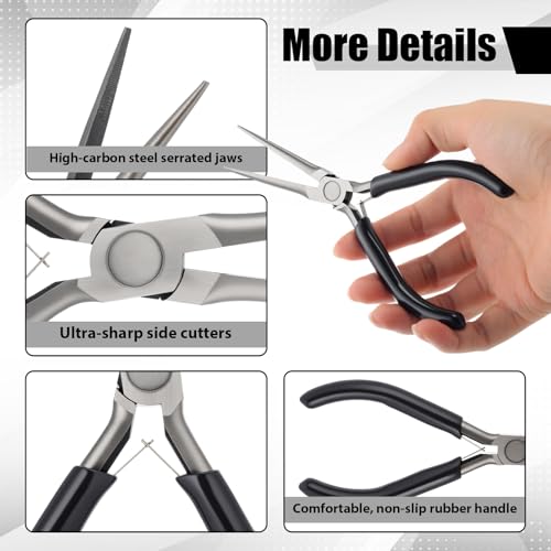10 Pcs Mini Needle Nose Pliers Bulk, 6 Inch Precision Pliers Set with Extra Long Tips for Jewelry Making, Wire Wrapping, Small Object Gripping, DIY Project (Black) - color: Black
